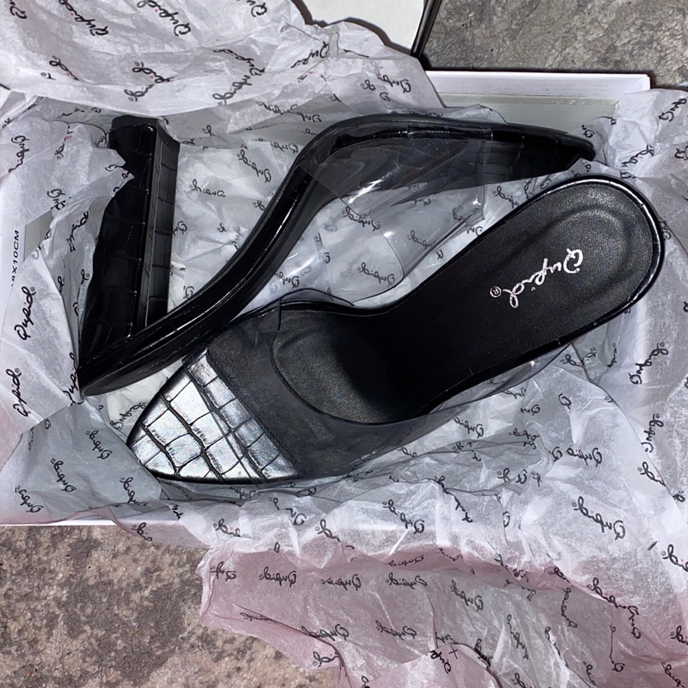 Brand new heels, black and clear
